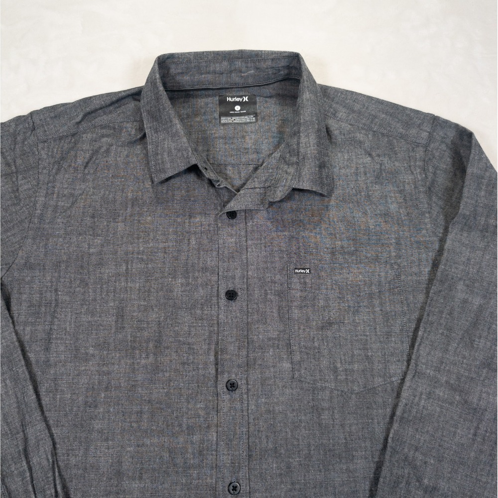 Hurley Chambray Shirt Men L Gray Long Sleeve Classic Minimalist Granola Capsule - Picture 3 of 12